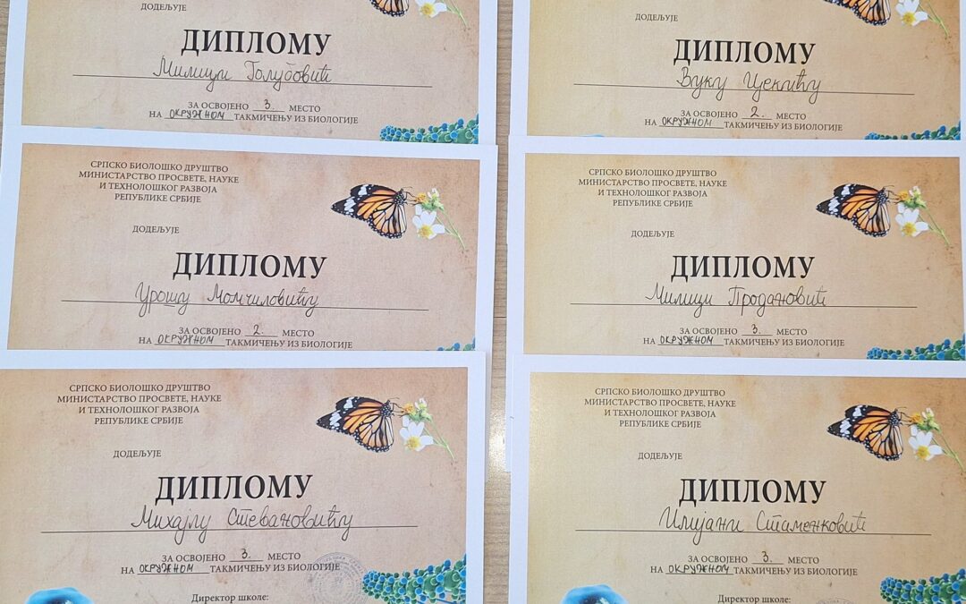 Успех наших ученика на општинском и окружном такмичењу из биологије